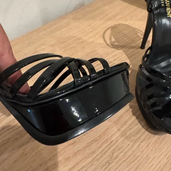 Saint Laurent Black Patent Strappy Platform Heels - Picture 4 of 16